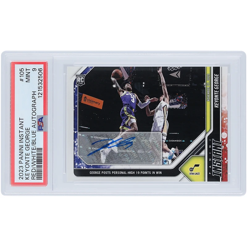 Keyonte George Utah Jazz Autographed 2023 Panini Instant Red White Blue #105 #4/10 PSA Authenticated 9 Rookie Card