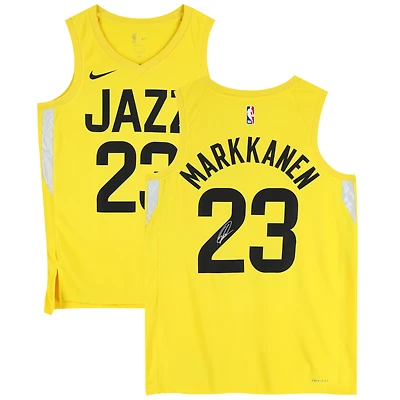 Maillot Nike Swingman Gold Icon autographié par Lauri Markkanen du Utah Jazz