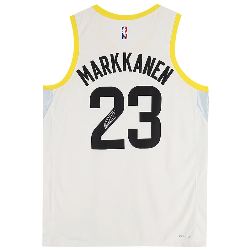 Maillot Nike Swingman blanc dédicacé par Lauri Markkanen du Utah Jazz