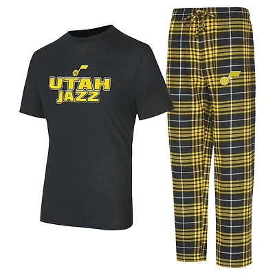 Ensemble de nuit pour homme Concepts Sport noir/or avec t-shirt et pantalon en flanelle Utah Jazz Vector