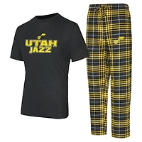 Ensemble de nuit Concepts Sport noir/or pour homme, haut et pantalon en flanelle Vector Utah Jazz