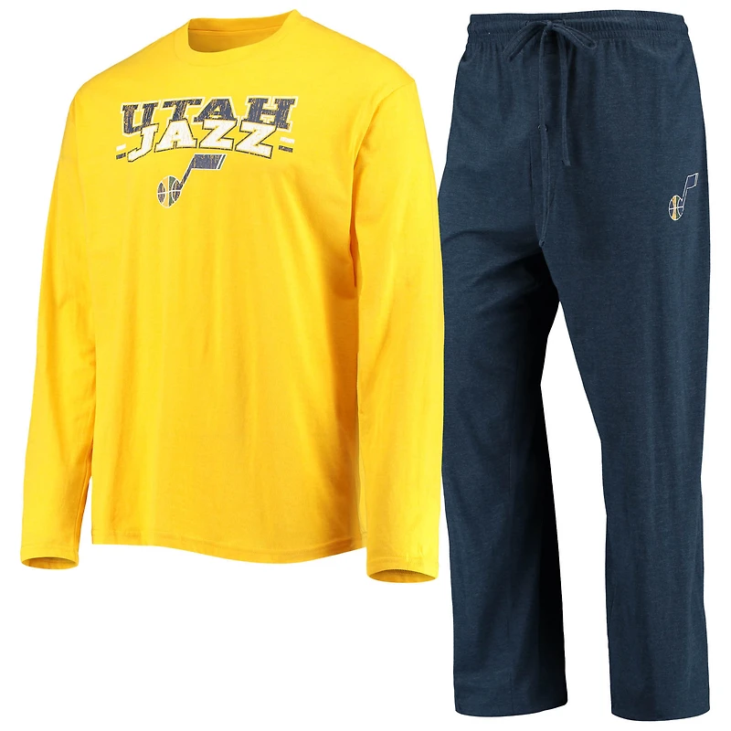 Concepts Sport - Ensemble de nuit avec t-shirt à manches longues et pantalon Utah Jazz bleu marine/doré pour homme