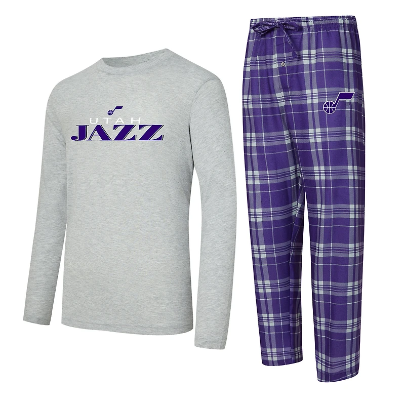 Ensemble t-shirt à manches longues et pantalon carreaux Utah Jazz Regulate violet/gris chiné pour homme
