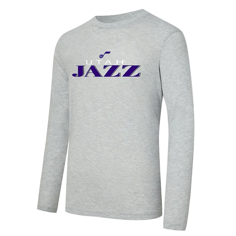 Ensemble t-shirt à manches longues et pantalon carreaux Utah Jazz Regulate violet/gris chiné pour homme