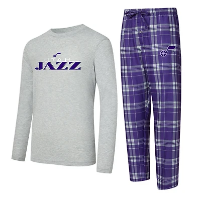 Men's Concepts Sport Purple/Heather Gray Utah Jazz Regulate Long Sleeve T-Shirt & Plaid Pant Set