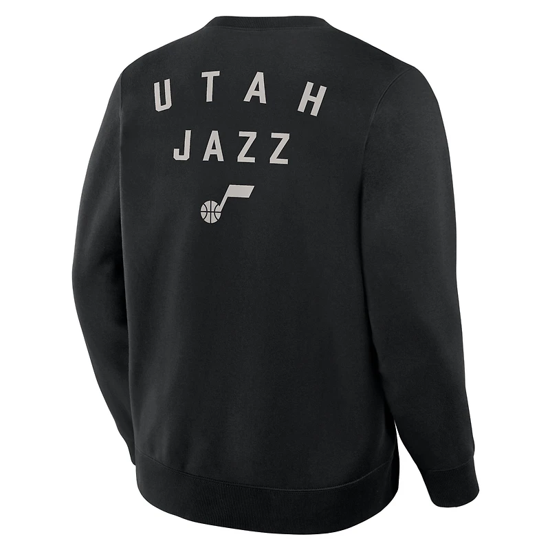 Men's Fanatics Black Utah Jazz Crossover Collection Defensive Rotation Drill Premium Pullover Sweatshirt
