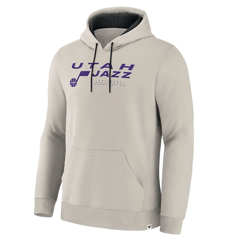 Men's Fanatics Off White Utah Jazz Crossover Collection Blocked Shot Premium Pullover Hoodie