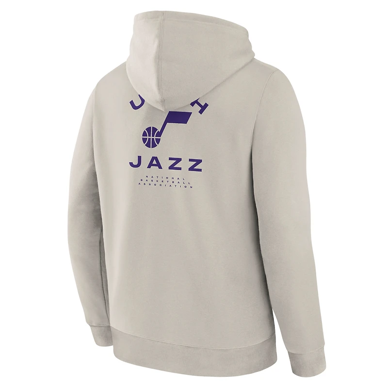 Men's Fanatics Off White Utah Jazz Crossover Collection Blocked Shot Premium Pullover Hoodie