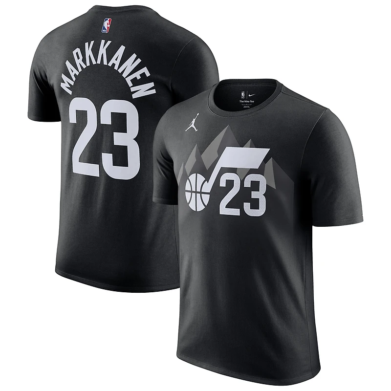 T-shirt Jordan Brand Lauri Markkanen noir pour homme, édition Statement, avec nom et numéro des Utah Jazz