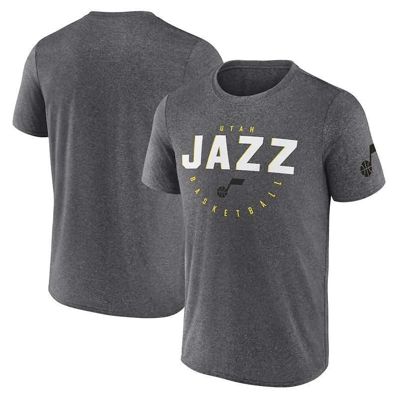Men's Logo Athletic Heather Charcoal Utah Jazz Block Practice Performance T-Shirt