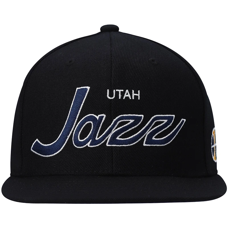 Men's Mitchell & Ness Black Utah Jazz Hardwood Classics Script 2.0 Snapback Hat