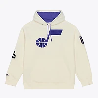 Men's Mitchell & Ness Cream Utah Jazz Hardwood Classics Chainstitch Premium Fleece Hoodie