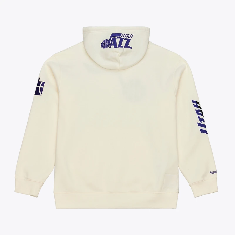 Sweat à capuche en polaire premium Mitchell & Ness crème Utah Jazz Hardwood Classics pour homme