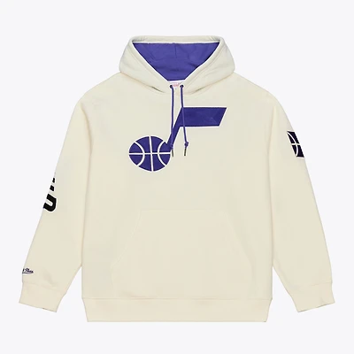 Sweat à capuche en polaire premium Mitchell & Ness crème Utah Jazz Hardwood Classics pour homme