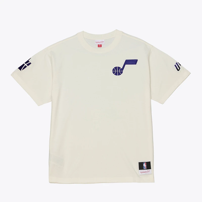 T-shirt premium Mitchell & Ness crème Utah Jazz Hardwood Classics à coutures chaîne pour homme