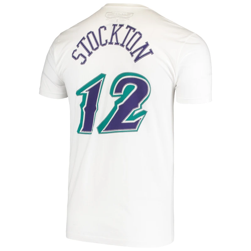 Men's Mitchell & Ness John Stockton White Utah Jazz Hardwood Classics Stitch Name Number T-Shirt