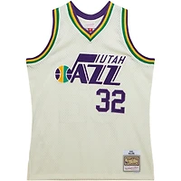 Men's Mitchell & Ness Karl Malone Cream Utah Jazz Chainstitch Swingman Jersey