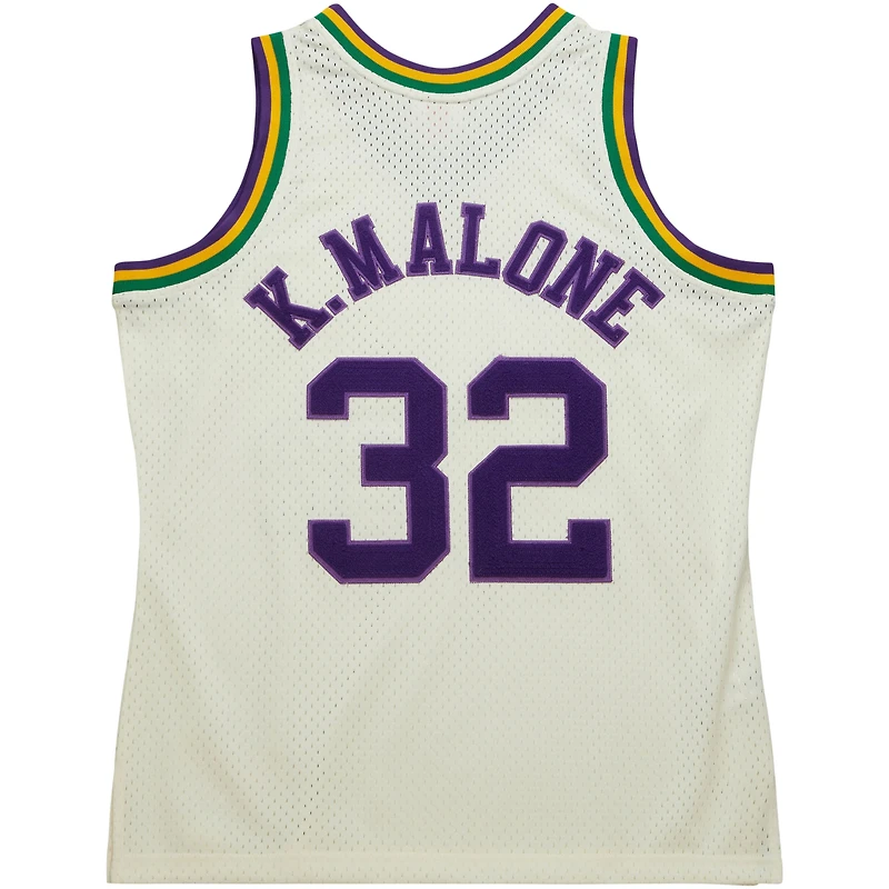 Men's Mitchell & Ness Karl Malone Cream Utah Jazz Chainstitch Swingman Jersey