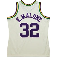 Men's Mitchell & Ness Karl Malone Cream Utah Jazz Chainstitch Swingman Jersey