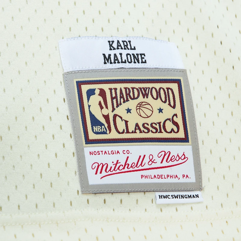 Men's Mitchell & Ness Karl Malone Cream Utah Jazz Chainstitch Swingman Jersey