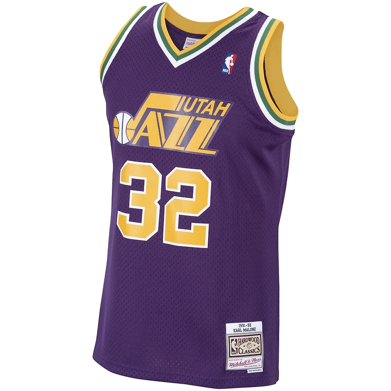 Maillot Swingman Mitchell & Ness Karl Malone violet Utah Jazz 1991/92 Hardwood Classics pour hommes