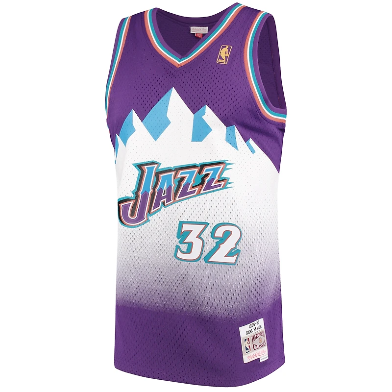 Maillot Swingman Mitchell & Ness Karl Malone violet Utah Jazz 1996/97 Hardwood Classics pour hommes