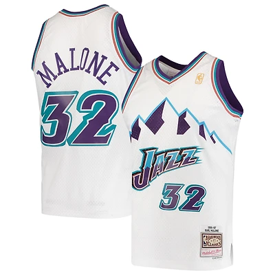 Maillot Swingman Mitchell & Ness Karl Malone blanc Utah Jazz 1996/97 Hardwood Classics pour hommes
