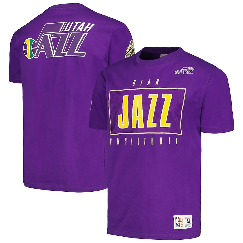 Men's Mitchell & Ness Purple Utah Jazz Hardwood Classics Team OG 2.0 Premium Vintage Logo T-Shirt
