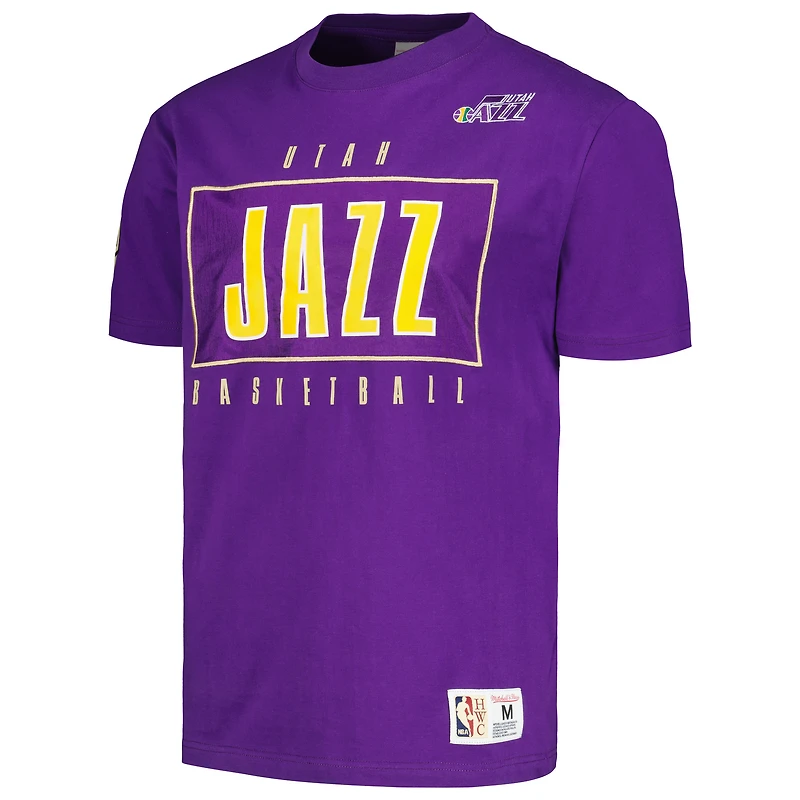 Men's Mitchell & Ness Purple Utah Jazz Hardwood Classics Team OG 2.0 Premium Vintage Logo T-Shirt