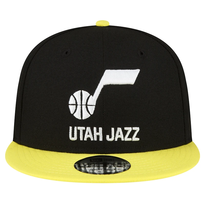 Casquette Snapback 9FIFTY officielle couleur 2 tons de l'équipe Utah Jazz New Era pour hommes, noir/jaune