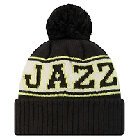 Bonnet en tricot à revers rétro Utah Jazz noir New Era pour homme avec pompon