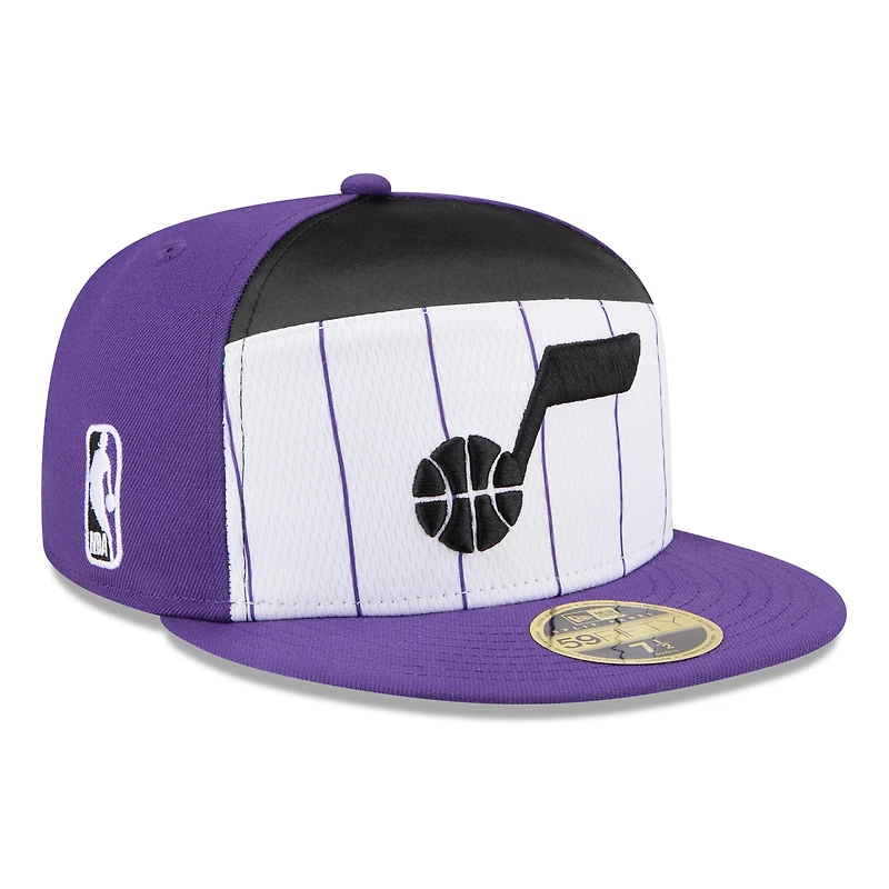 Casquette ajustée New Era Utah Jazz 2025 NBA Tip Off Split Panel 59FIFTY pour homme, blanche et violette