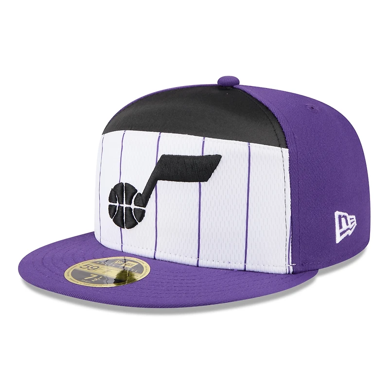 Casquette ajustée New Era Utah Jazz 2025 NBA Tip Off Split Panel 59FIFTY pour homme, blanche et violette