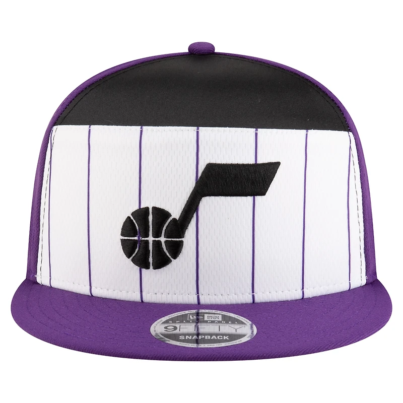 Casquette snapback 9FIFTY blanche/violette pour homme New Era Utah Jazz 2025 NBA Tip Off Split Panel