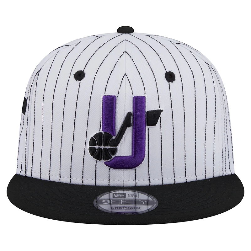 Casquette snapback 9FIFTY blanche à rayures fines Utah Jazz Deceptor New Era pour homme
