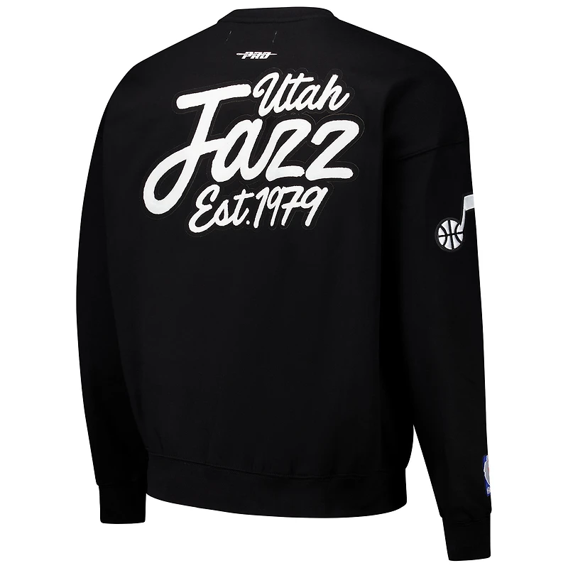 Men's Pro Standard Black Utah Jazz Paint the City Drop Shoulder Sweatshirt