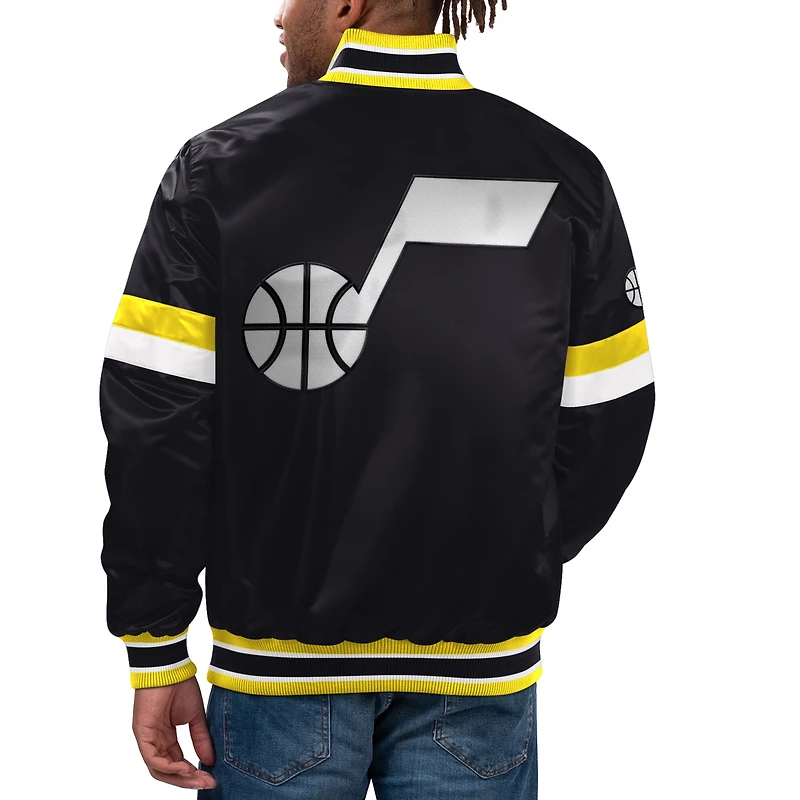 Veste universitaire à bouton-pression en satin pour hommes Starter Black Utah Jazz Home Game