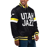 Veste universitaire à bouton-pression en satin pour hommes Starter Black Utah Jazz Home Game