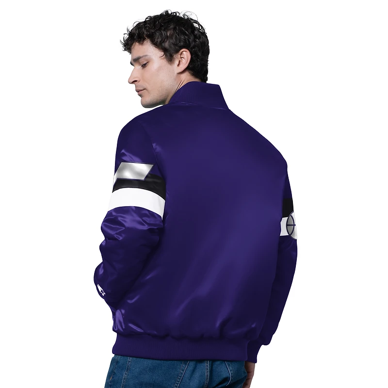 Men's Starter Purple Utah Jazz Triple Option Varsity Full-Snap Satin Jacket
