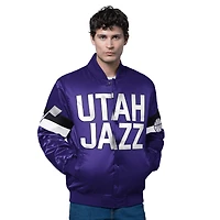 Veste en satin violet à boutons-pression triple option pour homme des Utah Jazz