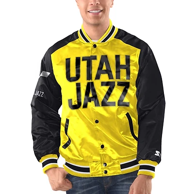 Veste universitaire en satin Starter Navy Utah Jazz Renegade pour hommes
