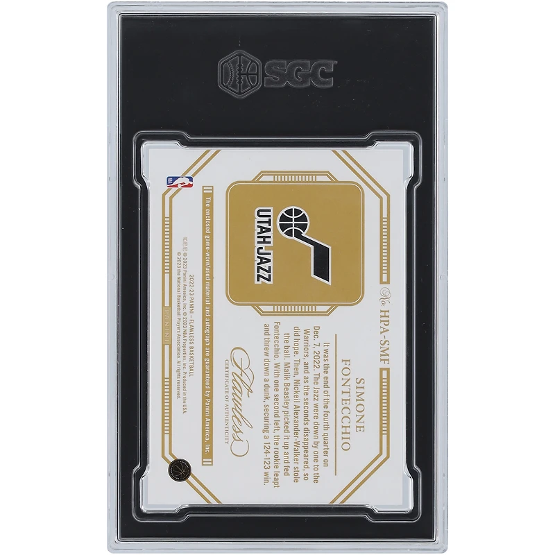 Carte Rookie authentifiée Panini Flawless Horizonal RPA #HPA-SMF #25/25 SGC 2022-23 autographiée par Simone Fontecchio du Utah Jazz