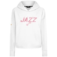 Women's Levelwear  White Utah Jazz Mother's Day Sweet Floral Cropped Tri-Blend Pullover Hoodie