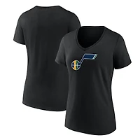 T-shirt blanc à col en V avec logo principal des Utah Jazz pour femmes