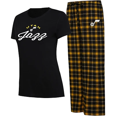 Ensemble de nuit pour femme College Concepts noir/or Utah Jazz Arctic T-shirt et pantalon en flanelle