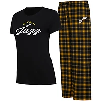 Ensemble de nuit pour femme College Concepts noir/or Utah Jazz Arctic T-shirt et pantalon en flanelle