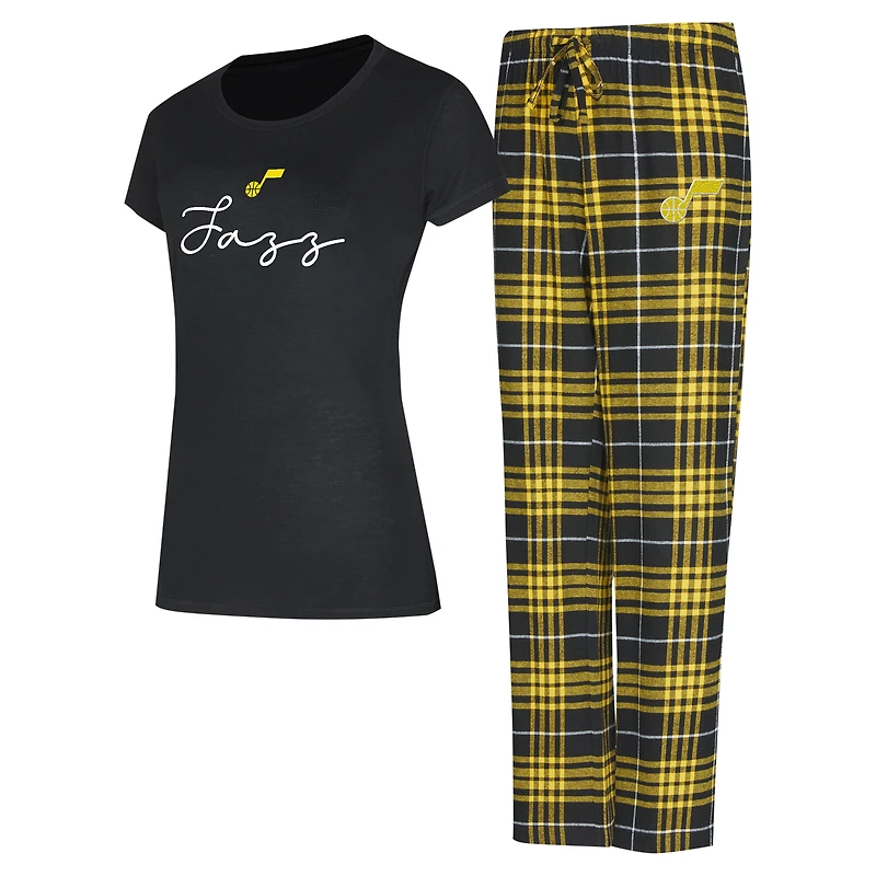 Ensemble de nuit Concepts Sport noir/or pour femme, haut et pantalon en flanelle Vector Utah Jazz