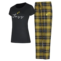 Ensemble de nuit Concepts Sport noir/or pour femme, haut et pantalon en flanelle Vector Utah Jazz