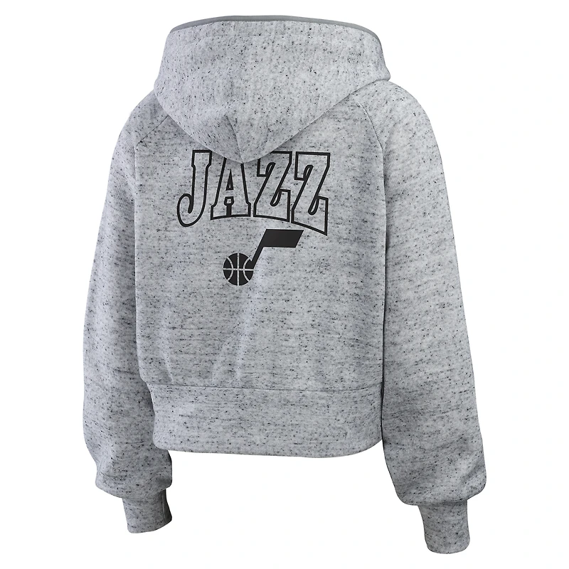 Sweat à capuche zippé motif moucheté Utah Jazz Heather Gray pour femme par Erin Andrews