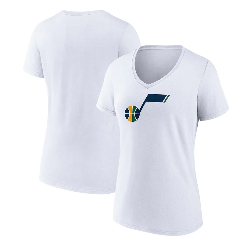 Women's White Utah Jazz Primary Logo V-Neck T-Shirt